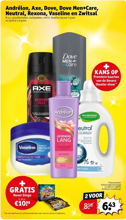 Aanbieding: Andrélon, Axe, Dove, Dove Men+Care, Neutral, Rexona, Vaeline en Zwitsal