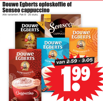 Aanbieding: Douwe Egberts oploskoffie of Senseo cappuccin