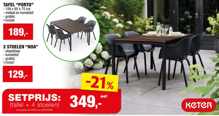 Promotie: Keter Signature Porto tuintafel 159x95 zwart/walnoot