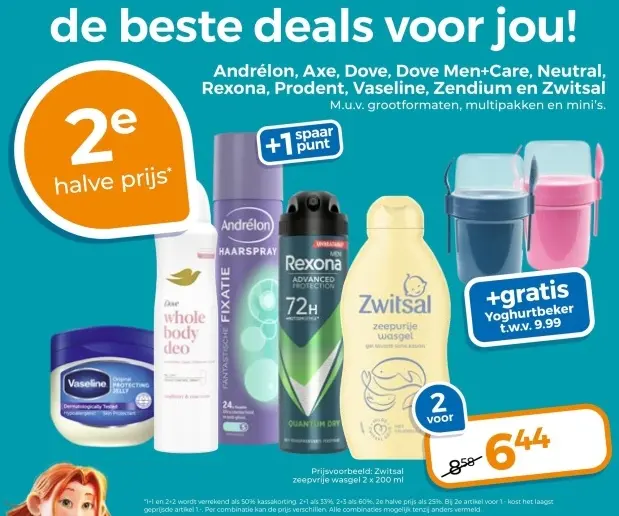 Aanbieding: Andrélon, Axe, Dove, Dove Men+Care, Neutral, Rexona, Prodent, Vaseline, Zendium en Zwitsal