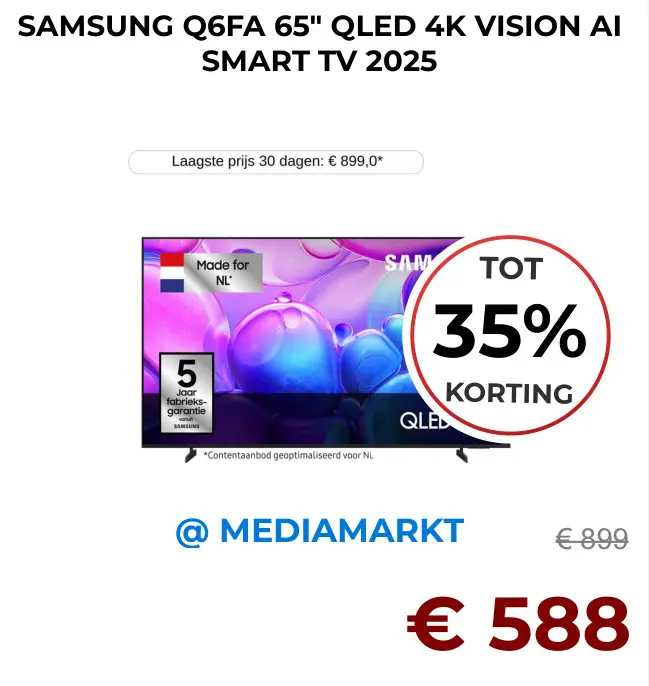 Aanbieding: Samsung q6fa 65" qled 4k vision ai smart tv 2025