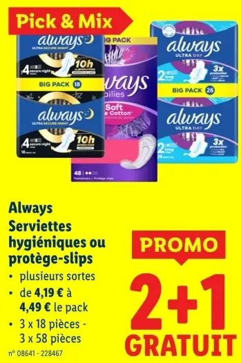 Offre: Serviettes hygiéniques ou protège-slips