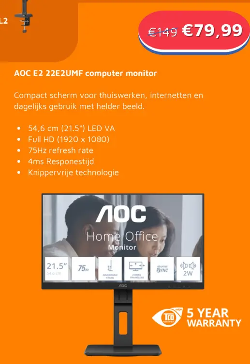 Aanbieding: AOC E2 22E2UMF computer monitor