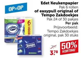 Aanbieding: Edet Keukenpapier of easypull original of Tempo Zakdoekjes
