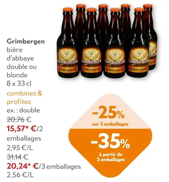 Offre: Grimbergen bière d'abbaye double ou blonde