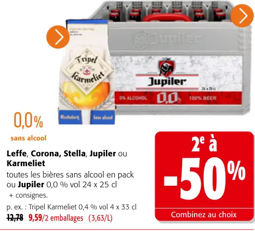 Offre: Toutes les bières sans alcool en pack ou Jupiler 0,0 % vol