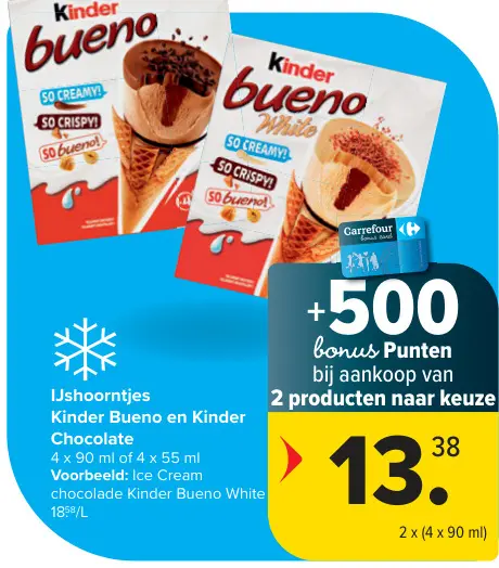 Promotie: IJshoorntjes Kinder Bueno en Kinder Chocolate