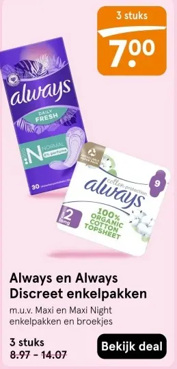Aanbieding: Always en Always Discreet enkelpakken