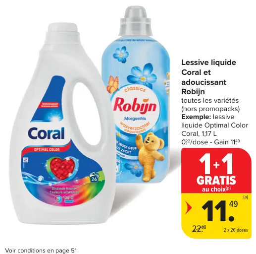 Offre: Lessive liquide Coral et adoucissant Robijn