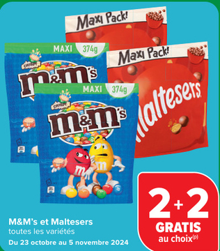 Offre: M&M's et Maltesers 2+2 GRATIS au choix 