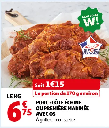 Offre: Porc: côte échine ou première marinée avec os