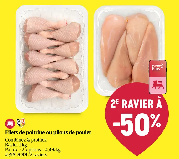 Offre: Filets de poitrine ou pilons de poulet