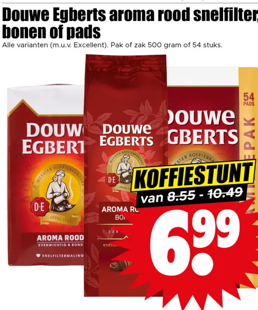 Aanbieding: Douwe Egberts aroma rood snelfilter, bonen of pads
