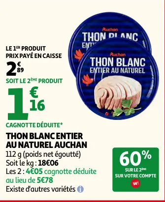 Offre: Thon blanc entier au naturel