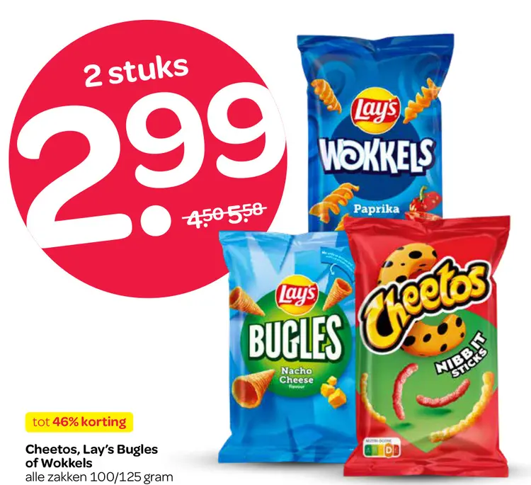 Aanbieding: Cheetos, Lay's Bugles of Wokkels