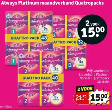 Aanbieding: Always Platinum maandverband Quatropacks