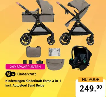 Aanbieding: Kinderwagen Kinderkraft Esme 3-in-1 incl. Autostoel Sand Beige