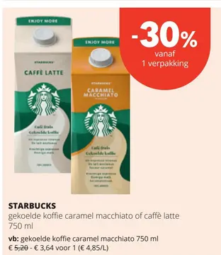 Aanbieding: Starbucks gekoelde koffie caramel macchiato of caffè latte