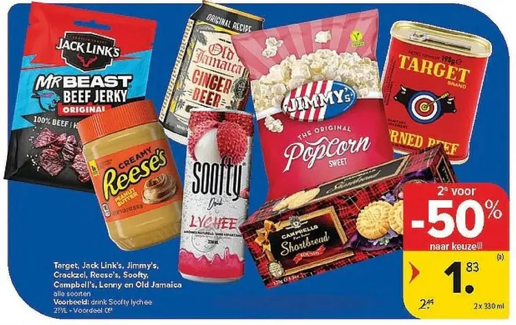 Promotie: Target, Jack Link's, Jimmy's, Crackzel, Reese's, Soofty, Campbell's, Lenny en Old Jamaica