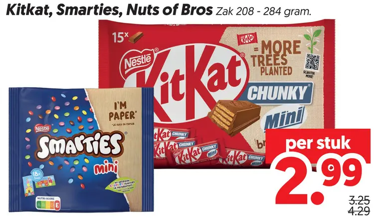 Aanbieding: Chunky Mini, Smarties Mini, Nuts of Bros