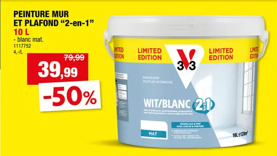 Offre: V33 peinture intérieure 2 en 1 10l blanc