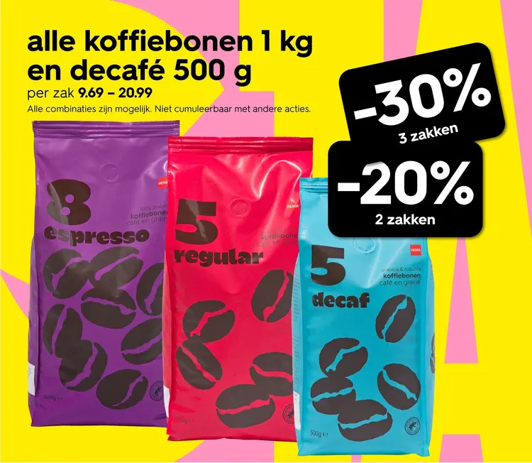 Promotie: Alle koffiebonen 1 kg en decaf 500 g