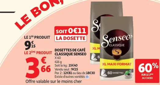 Promotie: Dosettes de café classique