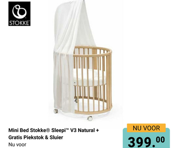 Aanbieding: Mini Bed Stokke® Sleepi™ V3 Natural + Gratis Piekstok & Sluier