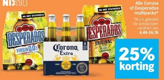 Aanbieding: Corona or Desperados multipacks