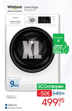Offre: Whirlpool Lave-linge FFB 9469 BEV