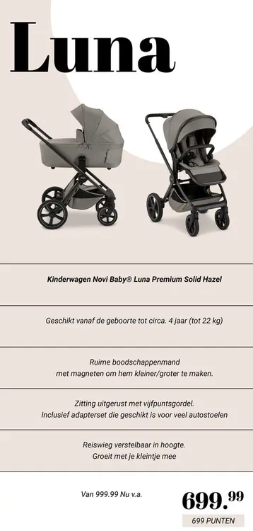 Aanbieding: Luna Kinderwagen Luna Premium Solid Hazel