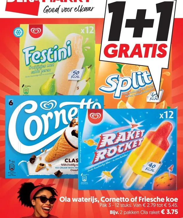 Aanbieding: Ola waterijs, Cornetto of Friesche koe