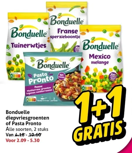 Aanbieding: diepvriesgroenten of Pasta Pronto