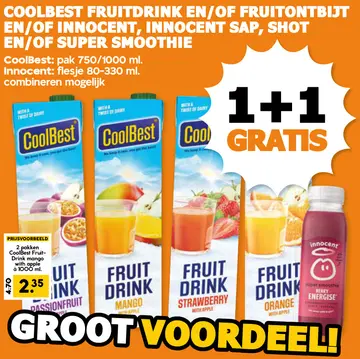 Aanbieding: Coolbest fruitdrink en/of fruitontbijt en/of Innocent, Innocent sap, shot en/of super smoothie