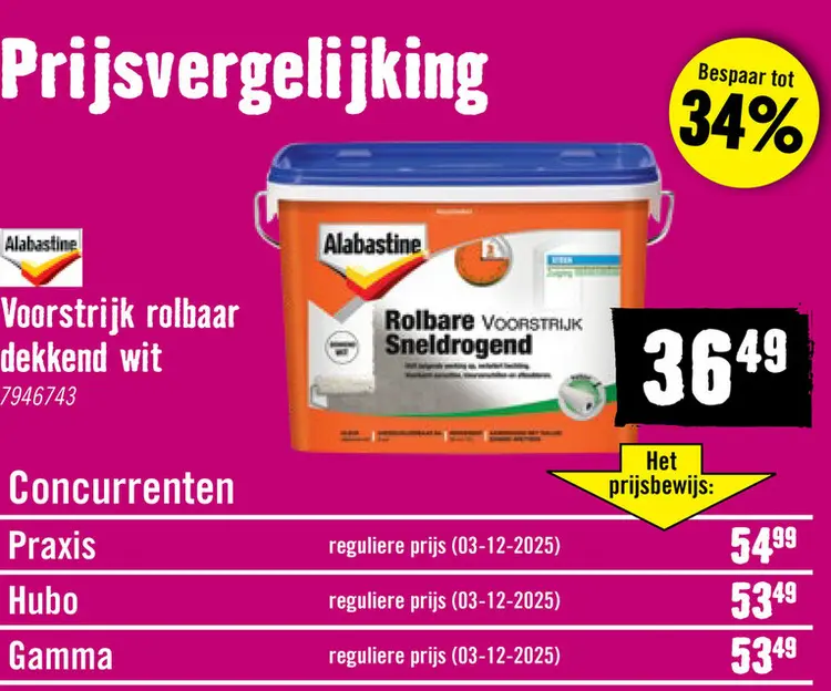 Aanbieding: ALABASTINE Rolbare voorstrijk dekkend wit 5 l