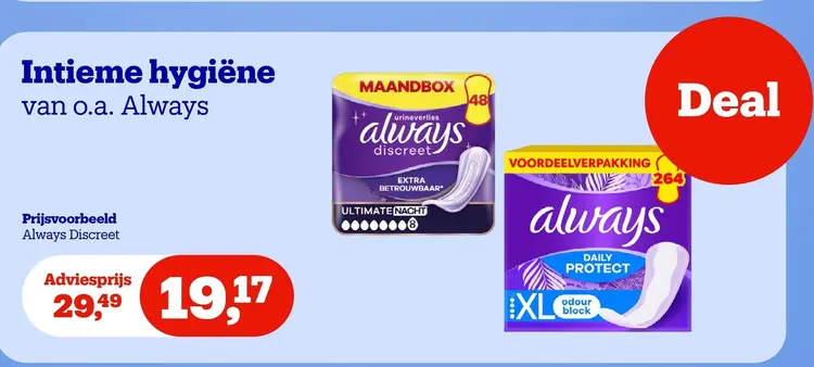 Aanbieding: Intieme hygiëne van o.a. Always