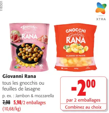 Offre: Tous les gnocchis ou feuilles de lasagne
