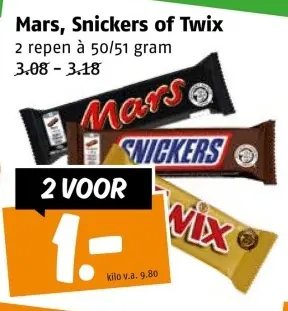 Aanbieding: Mars, Snickers of Twix