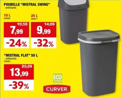 Offre: Curver Mistral Swing poubelle 10l anthracite