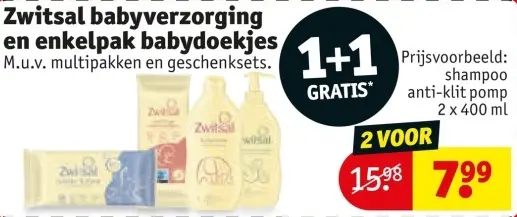 Aanbieding: Zwitsal babyverzorging en enkelpak babydoekje