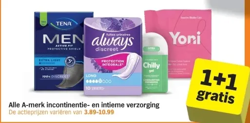Aanbieding: Alle A-merk incontinentie- en intieme verzorging
