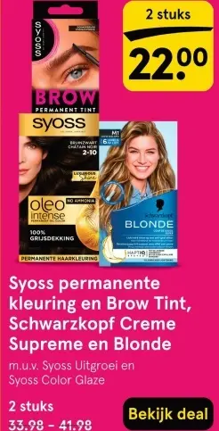 Aanbieding: Syoss permanente kleuring en Brow Tint, Schwarzkopf Creme Supreme en Blonde