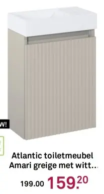 Aanbieding: Atlantic toiletmeubel Amari greige met witte wastafel