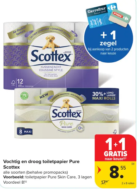 Promotie: Vochtig en droog toiletpapier Pure Scottex