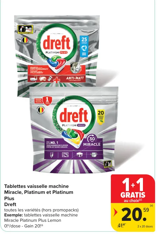 Offre: Tablettes vaisselle machine Miracle, Platinum