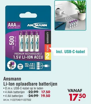Aanbieding: Li-Ion oplaadbare batterijen