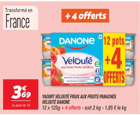 Offre: Yaourt Velouté fruix aux fruits panachés