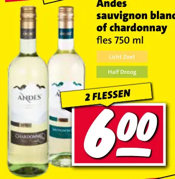 Aanbieding: Andes sauvignon blanc of chardonnay