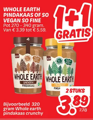 Aanbieding: Whole earth pindakaas of so vegan so fine