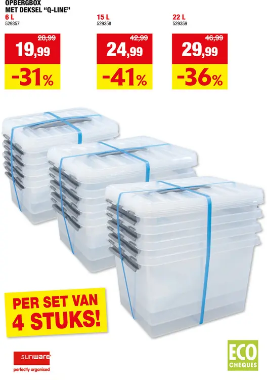 Promotie: Sunware Q-Line opbergbox 6l transparant 4 stuks